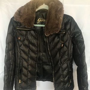 Guess cropped Jacket with fur collar